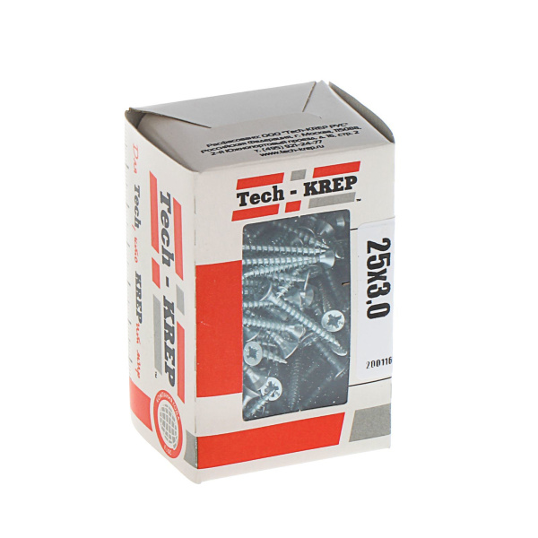 Tech-Krep Саморезы универсальные  25х3,0 мм (200 шт)  оцинкованные - коробка с ок. Tech-Kr 102163