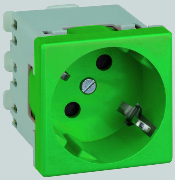 Simon Connect Зеленая Розетка 2P+E Schuko, 16А 250В, 45х45мм, безвинтовые клеммы K11-27