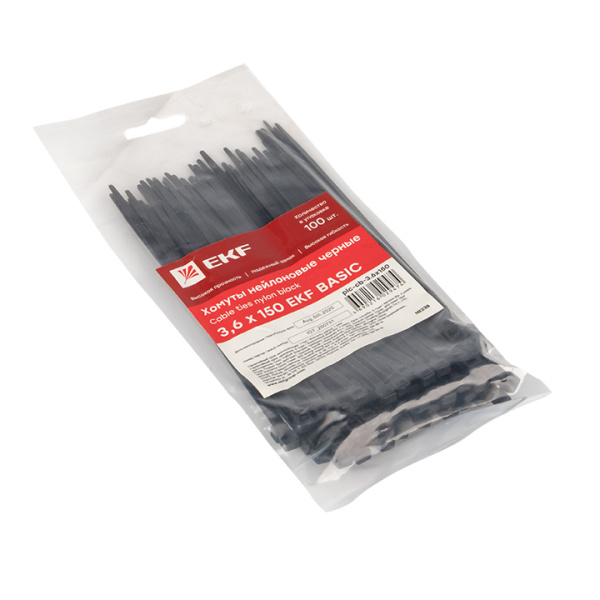 Купить EKF Basic Хомут нейлоновый черный (3,6х150) (100шт.)