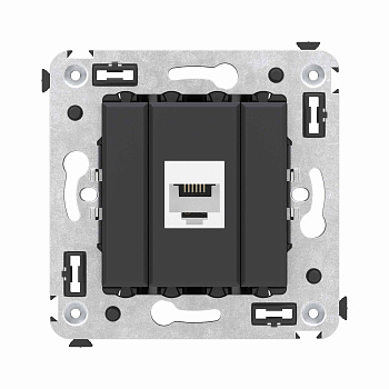 DKC Телефонная розетка RJ-12 без шторки в стену одинарная, "Avanti", "Черный матовый"