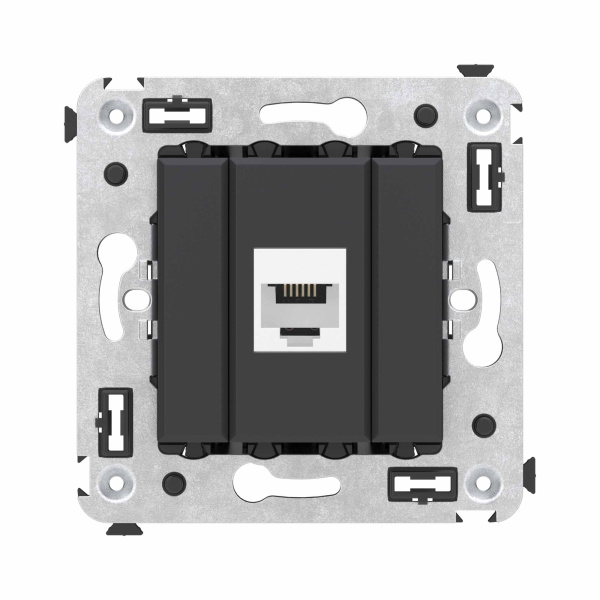 DKC Телефонная розетка RJ-12 без шторки в стену одинарная, "Avanti", "Черный матовый"