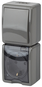 ЭРА 11-7407-03 Эксперт Серый Блок: Розетка с/з+выкл 1-кл ОУ IP54 верт.