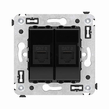 DKC Компьютерная розетка RJ-45 без шторки в стену, кат.6 двойная, "Avanti", "Черный квадрат"