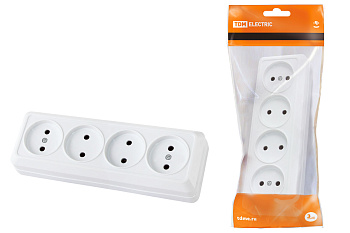 TDM Розетка 4-х местная горизонтальная 2П открытой установки IP20 10A белая "Ладога" SQ1801-0128