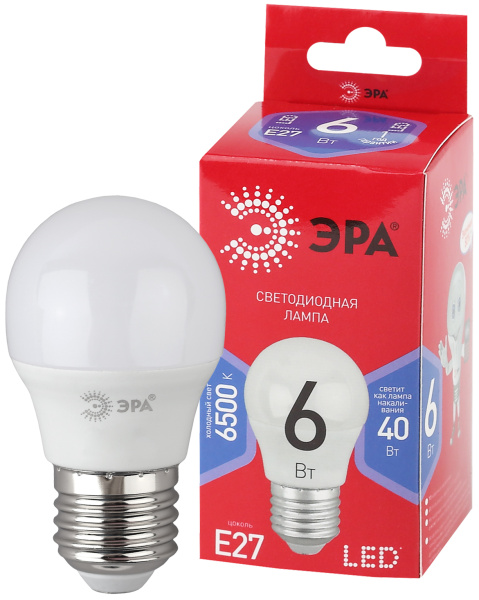 ЭРА LED P45-6W-865-E27 R (диод, шар, 6Вт, хол, E27)