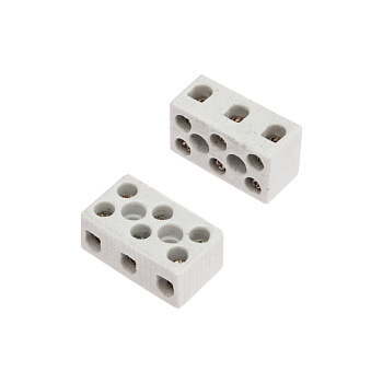 Клемма керамическая винтовая КВ 4 мм² 3 пары контактов с крепежным отверстием (100 шт./уп.) Rexant 07-6225