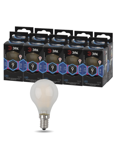 ЭРА F-LED P45-9w-840-E14 frost (филамент, шар мат, 9Вт, нейтр, E14)