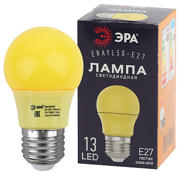 ЭРА ERAYL50-E27 LED A50-3W-E27 (диод. груша желт., 13SMD, 3W, E27, для белт-лайт) (10/100/3600)