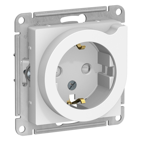 Systeme Electric AtlasDesign Бел Розетка с/з со шторками с выталк., 16А, механизм