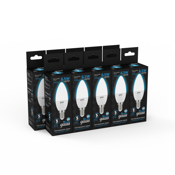 Купить Gauss Лампа Свеча 6.5W 550lm 6500К E14 LED 1/10/100 103101307