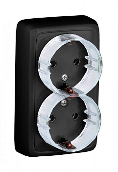 HEGEL Черный РА16-183-08 Розетка открытой установки, двухместная, с заземляющим контактом, с изолирующей пластиной