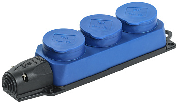 IEK OMEGA РБ33-1-0м Розетка трехместная IP44 синяя