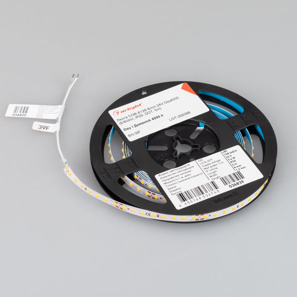 Купить Arlight Лента COB-X128-8mm 24V Day4000 (9.6 W/m, IP20, DOT, 5m) (Открытый) 036839