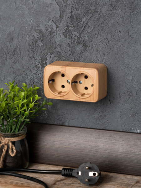 Купить EKF Basic Минск Светлое дерево Розетка 2-ая, с/з, 16А, ОП