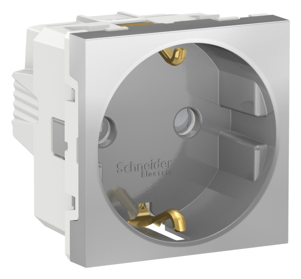 Купить SE Unica Modular Алюминий Розетка с/з со шторками, винт. зажим, 16А, 250В, 2 модуля NU303730