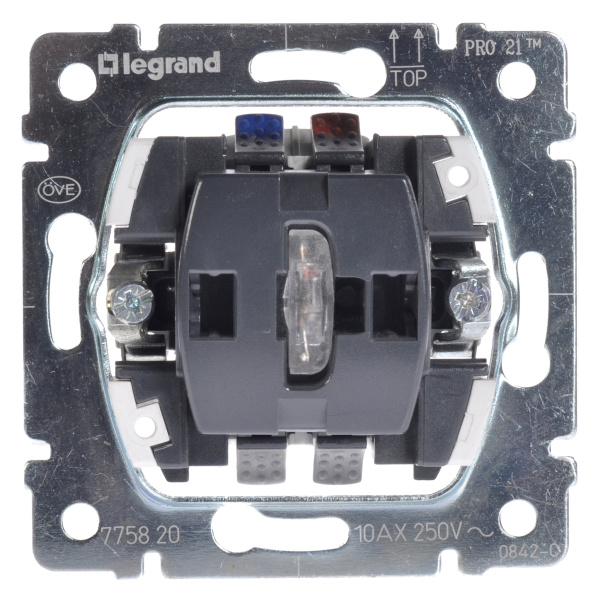 Legrand Galea Life Переключатель на 2 направления с индикацией, с нейтралью 10A-250В с оранжевой лампой 1 мA 775820