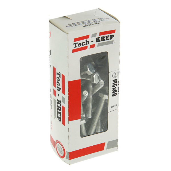 Tech-Krep Болт DIN933 с шестигранной головкой оцинк. М6х40 (50 шт) - коробка с ок. Tech-Kr 105204