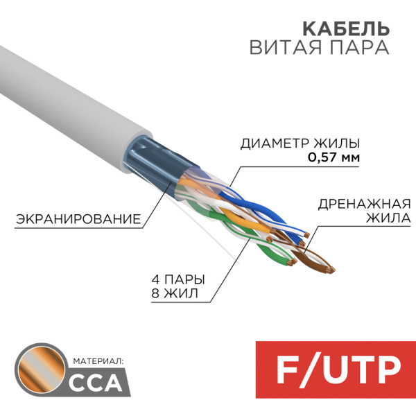 PROconnect Кабель FTP 4PR 23AWG CAT6 305м CCA 01-0147-3