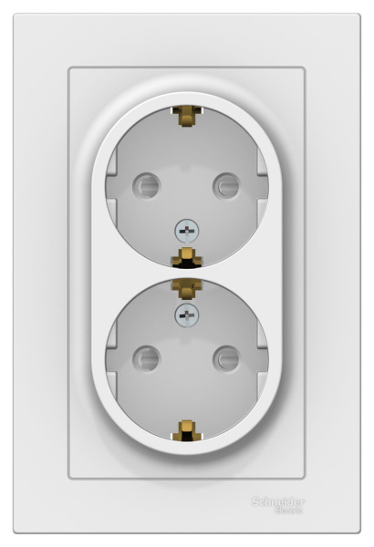 Купить Systeme Electric AtlasDesign Бел Розетка с/з двойная, со шторками, 16А, в сборе