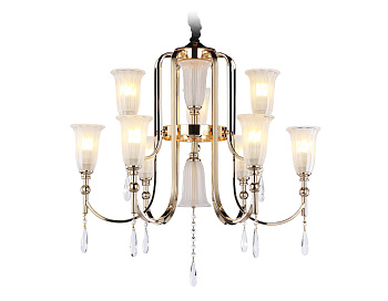 Ambrella Подвесная люстра с хрусталем TR3250/9 SGD/FR золото/белый матовый E14*9 max 40W D735*720