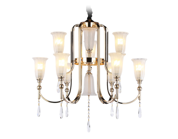 Ambrella Подвесная люстра с хрусталем TR3250/9 SGD/FR золото/белый матовый E14*9 max 40W D735*720