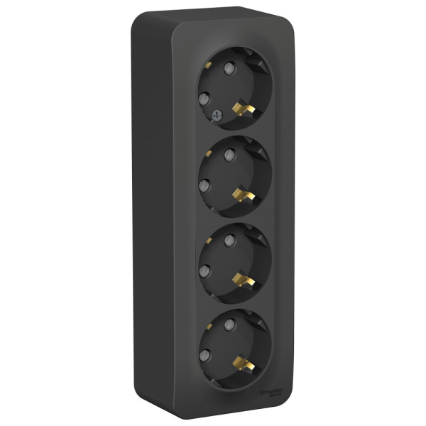 Systeme Electric Blanca наруж Антрацит Розетка 4-ая с/з со шторками 16А, 250В, изолир. пластина