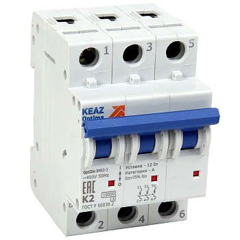 КЭАЗ OptiDin BM63 Автоматический выключатель 3P 63A L 10кА AC (BM63-3L63-10-УХЛ3) 262816