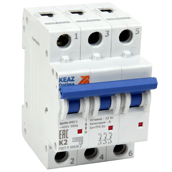 КЭАЗ OptiDin BM63 Автоматический выключатель 3P 63A L 10кА AC (BM63-3L63-10-УХЛ3) 262816