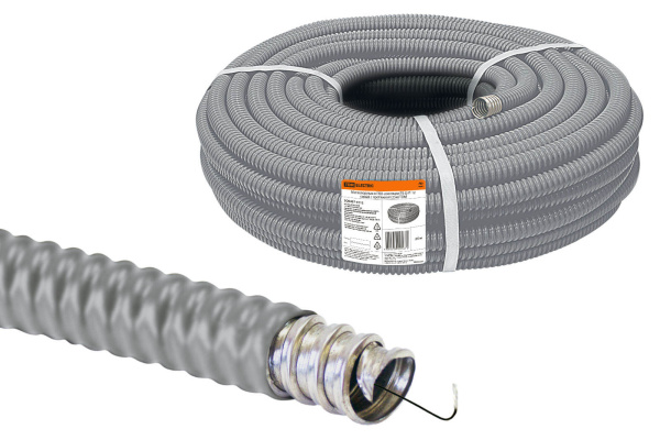 TDM Металлорукав в ПВХ-изоляции РЗ-Ц-П 12 серый с протяжкой (25м) SQ0407-0112