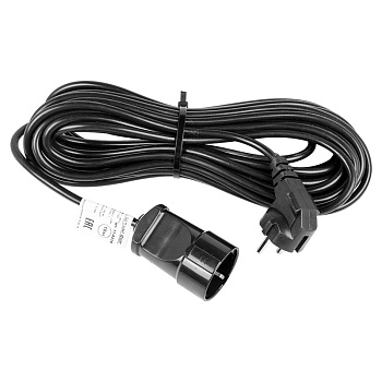 Удлинитель-шнур ПВС 3х0.75, 10 м, с/з, 6 А, 1300 Вт, IP44, черный (Сделано в России) Rexant 11-7089