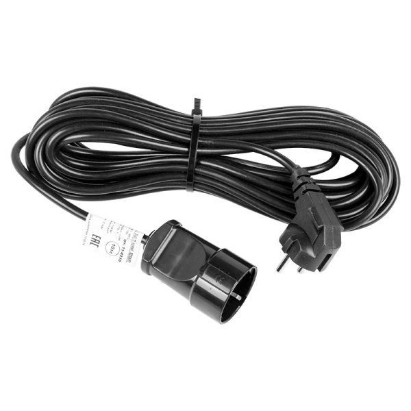 Удлинитель-шнур ПВС 3х0.75, 10 м, с/з, 6 А, 1300 Вт, IP44, черный (Сделано в России) Rexant 11-7089