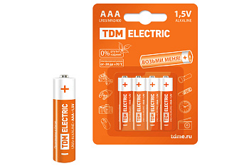 TDM Элементы питания LR03 AAA Alkaline 1,5V BP-4 SQ1702-0006