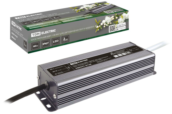 TDM Блок питания 60Вт-12В-IP67 для светодиодных лент и модулей DC 12В, металл SQ0331-0138