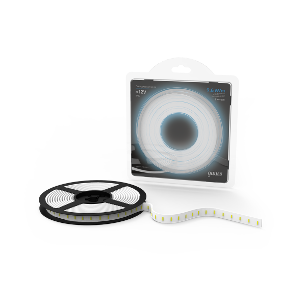 Купить Gauss Лента LED 2835/120-SMD 9.6W 12V DC холодный белый (блистер 5м) 312000310