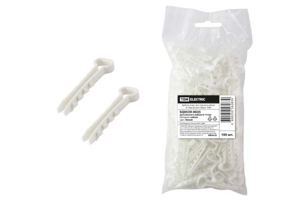 TDM Дюбель-хомут для плоского кабеля 6-14мм белый (100шт) SQ0539-0035