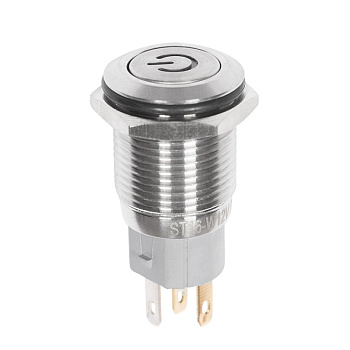 Кнопка антивандальная Ø16 12В Б/Фикс (5с) (ON)-OFF плоская подсв/синяя POWER Rexant 36-3241