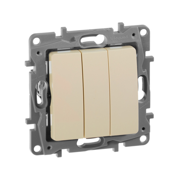 Legrand Etika Слоновая кость Выключатель 3-клавишный, 10А, Автоматические клеммы 672313