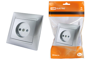 TDM Розетка 2П 10А 250В с защ. шт. серебр. металлик "Лама" SQ1815-0210