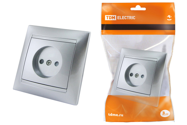 TDM Розетка 2П 10А 250В с защ. шт. серебр. металлик "Лама" SQ1815-0210