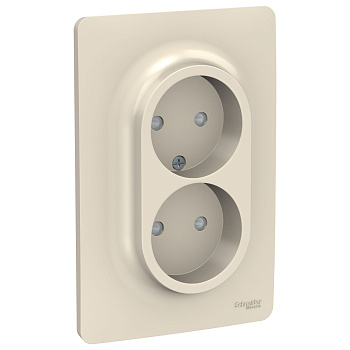 SE Unica New Беж Розетка б/з двойная, со шторками, винт. зажим. NU206344