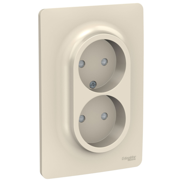 SE Unica New Беж Розетка б/з двойная, со шторками, винт. зажим. NU206344