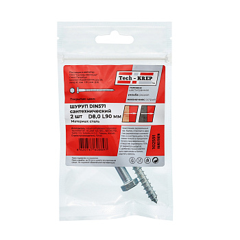 Tech-Krep Болт DIN 571 сантехнический оцинк 8х90 (2 шт) - пакет 102591
