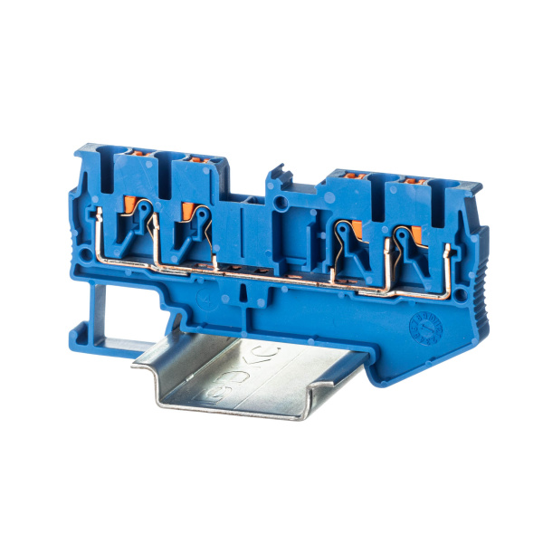 DKC Nuputuk Клемма проходная, зажим push-in, 4 точки подключения, 2.5 кв.мм, синяя