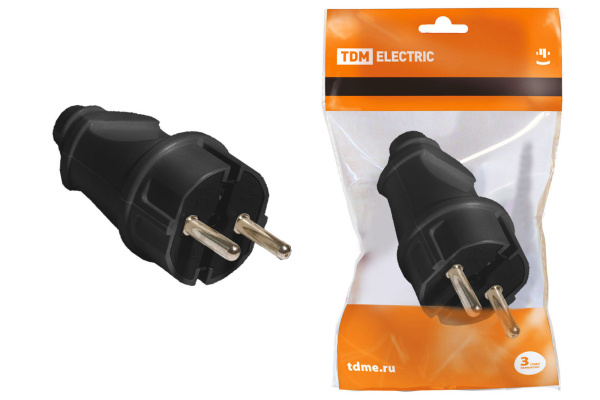 TDM Вилка прямая с/з черная 16А 250В SQ1806-0004