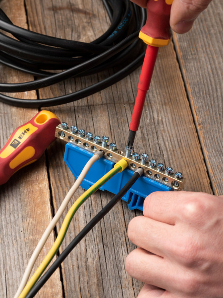 Купить EKF PROxima Шина "0" N (6х9мм) 14 отверстий латунь синий изолятор на DIN-рейку