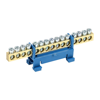 Шина «N» нулевая с синим изолятором тип «Стойка» на DIN-рейку 6x9 мм 15 групп Rexant 11-2356