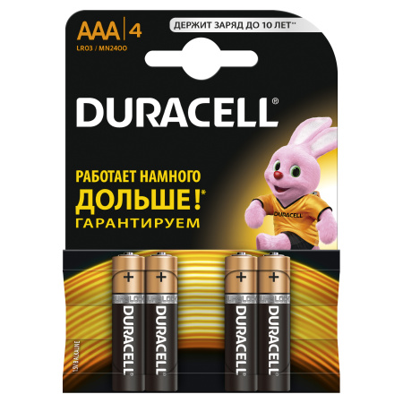 Duracell 5006610 Алкалиновая батарейка типа AAA  LR03 / MN 2400 LR03-4BL BASIC CN Б0026813