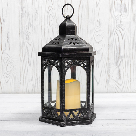 NEON-NIGHT Декоративный фонарь со свечой 18x16.5x31 см, черный корпус, теплый белый цвет свечения 513-056